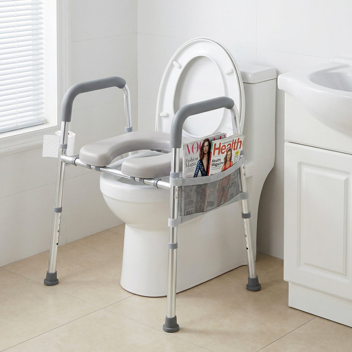 Raised Toilet Seat with Handles and Padded Arms for Seniors-Silver-Bath Safety Products-DECOROLALA