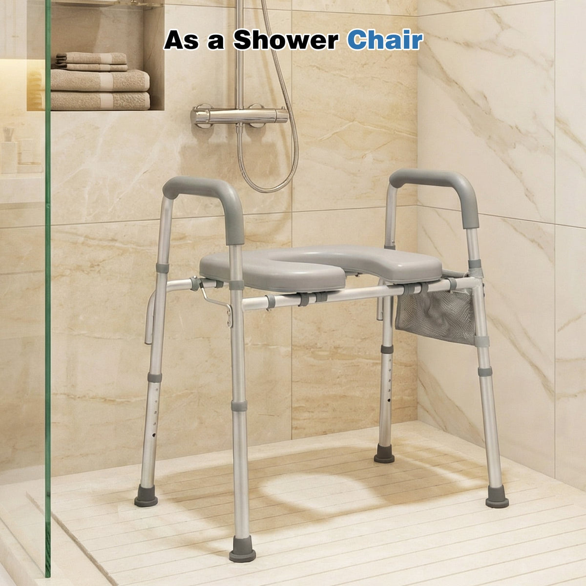 Raised Toilet Seat with Handles and Padded Arms for Seniors-Silver-Bath Safety Products-DECOROLALA