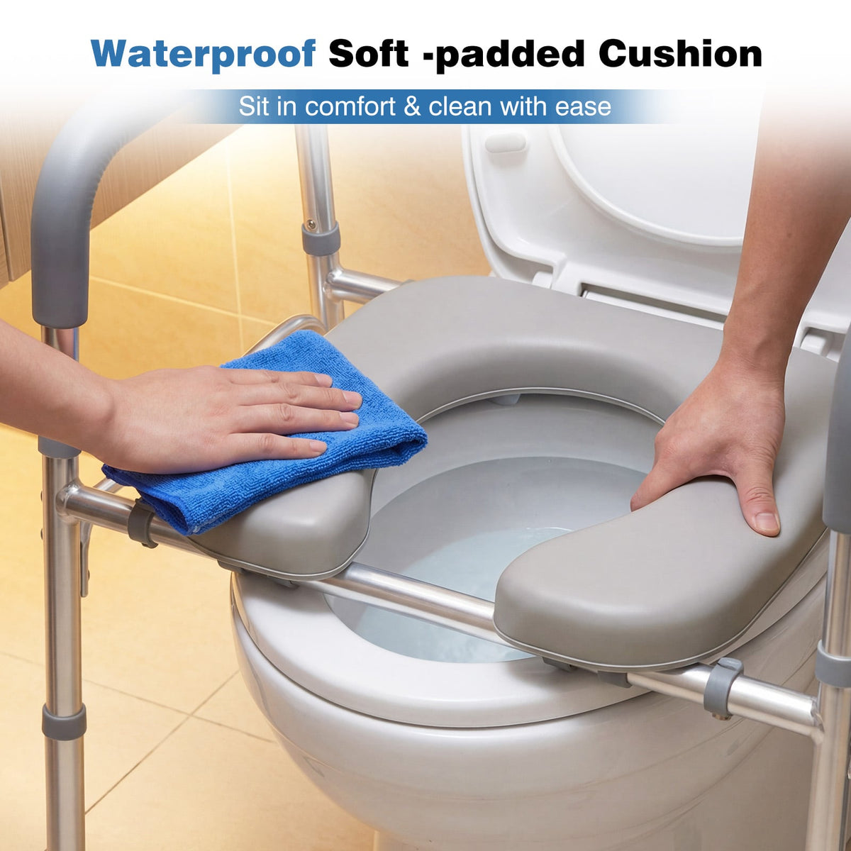 Raised Toilet Seat with Handles and Padded Arms for Seniors-Silver-Bath Safety Products-DECOROLALA