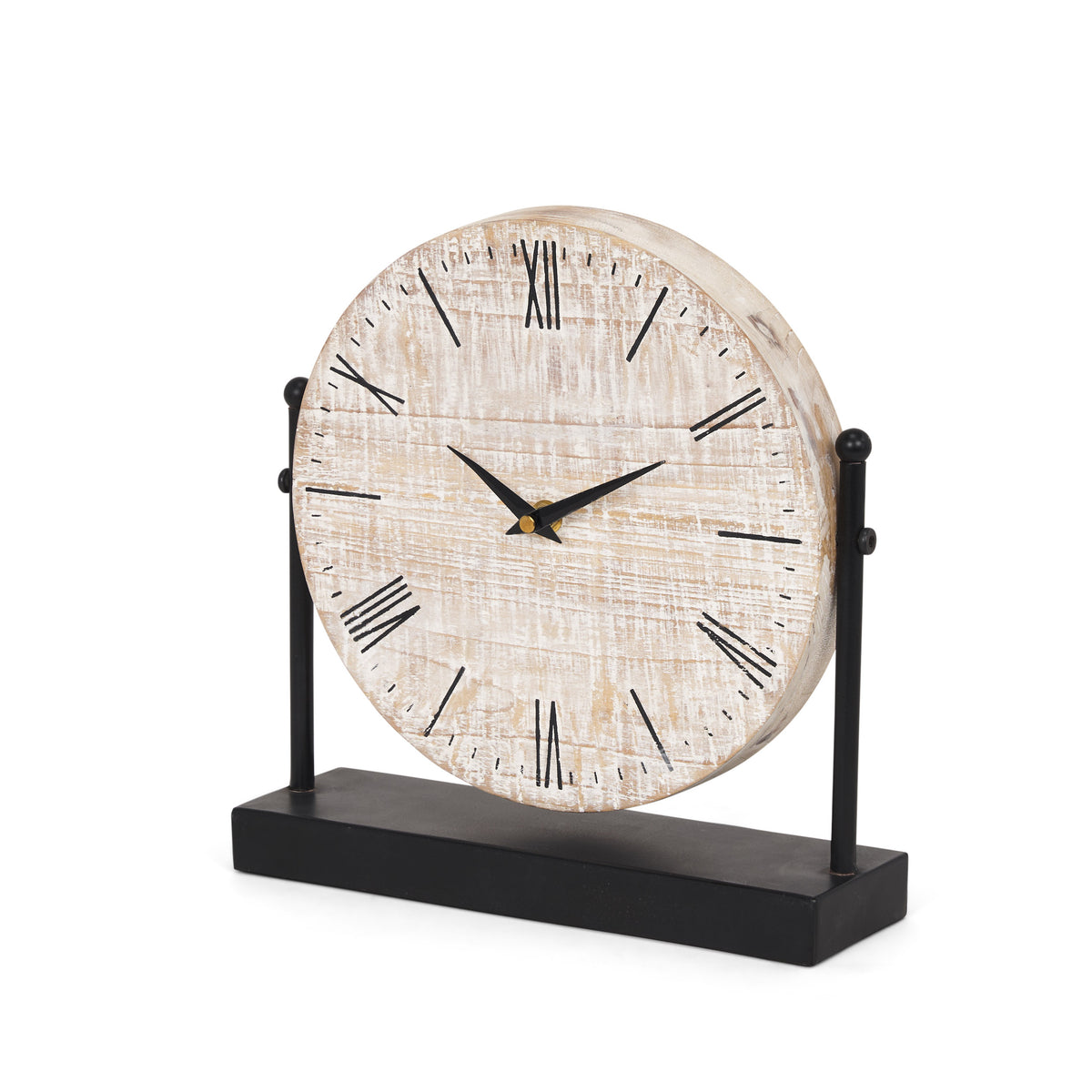 Raja Matte Black Metal w/ Wood Table Clock-Table Clocks-DECOROLALA