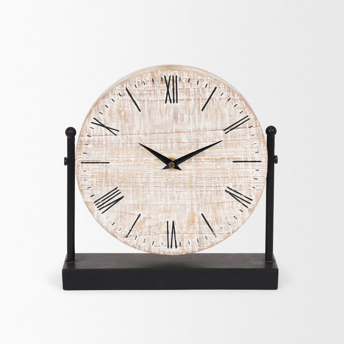 Raja Matte Black Metal w/ Wood Table Clock-Table Clocks-DECOROLALA