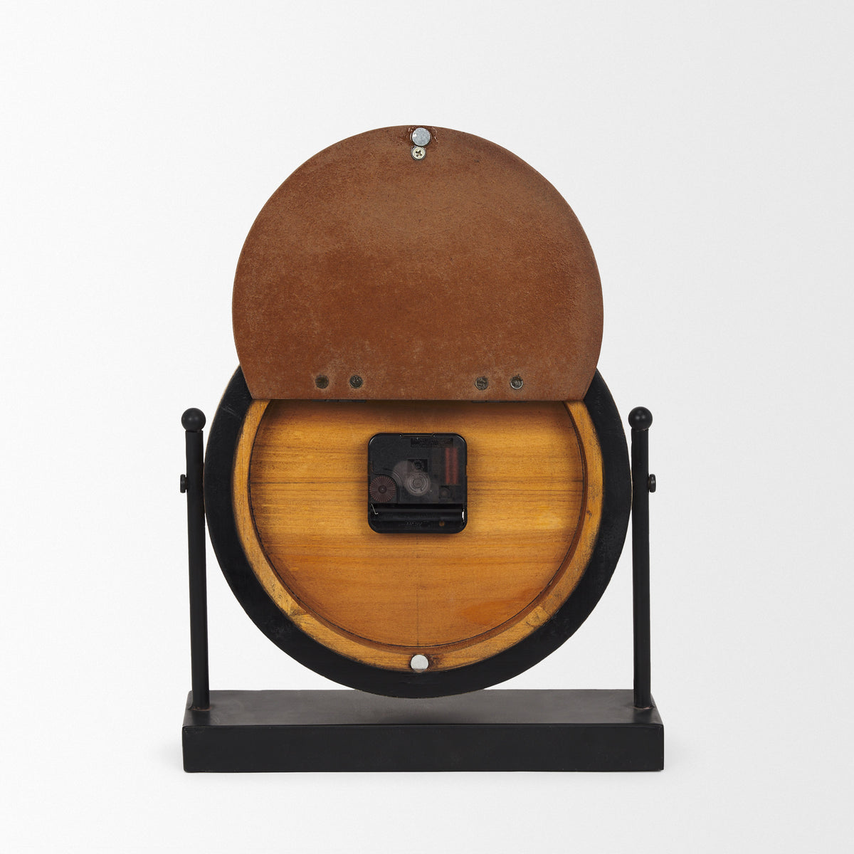Raja Matte Black Metal w/ Wood Table Clock-Table Clocks-DECOROLALA