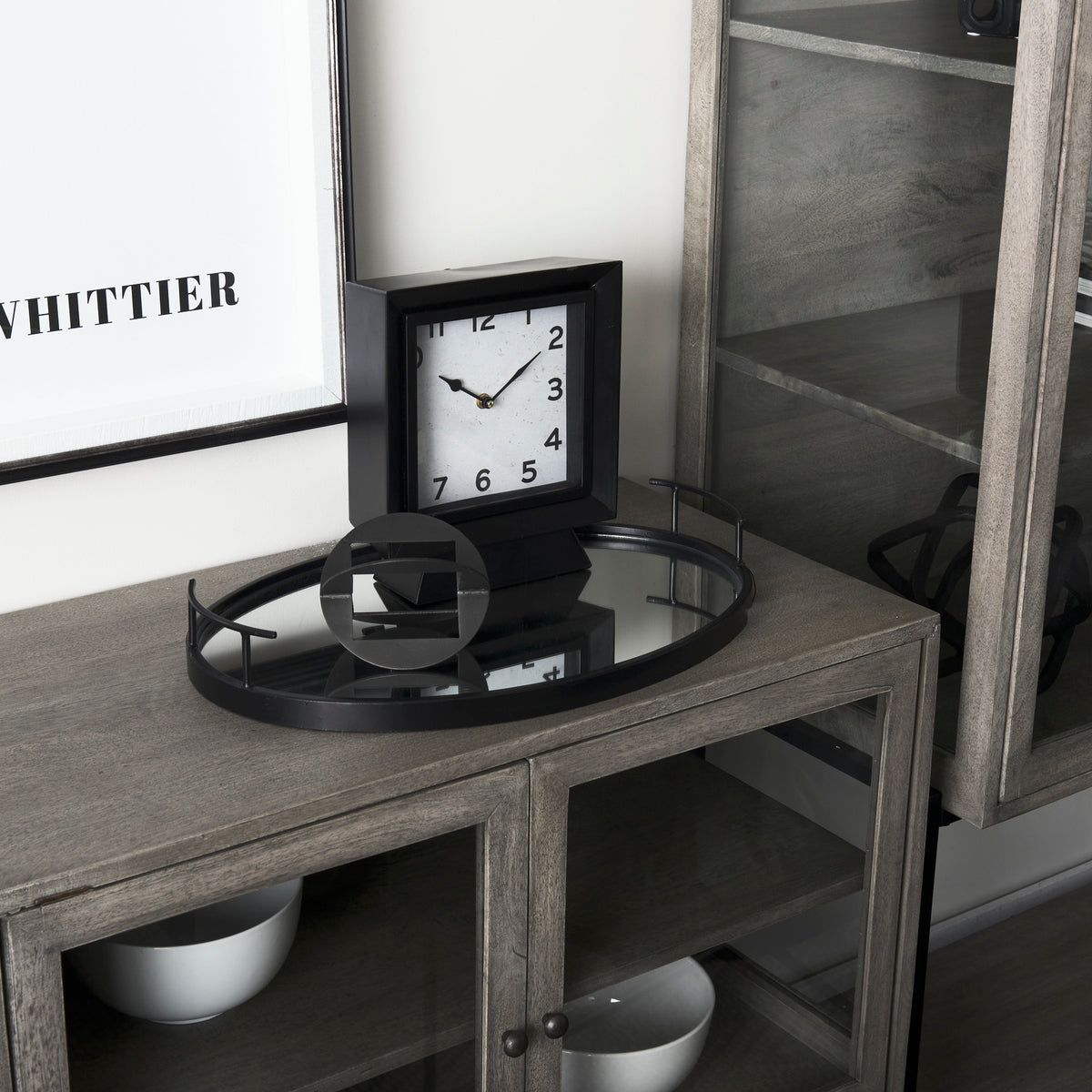 Ralph I Black Metal Square Table Clock-Table Clocks-DECOROLALA