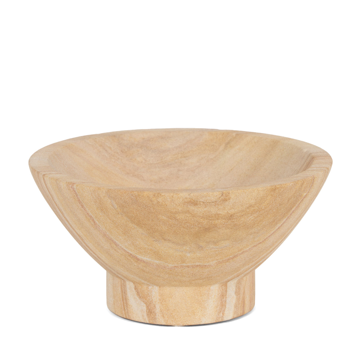 Ramira Beige Sandstone Decorative Pedestal Bowl-Decorative Bowls-DECOROLALA