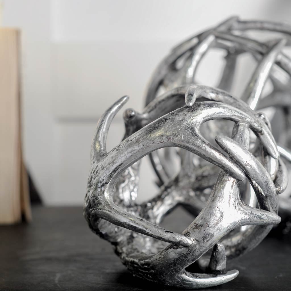 Ramus III Small Silver Antler Shaped Decorative Orb Ball-Objects-DECOROLALA