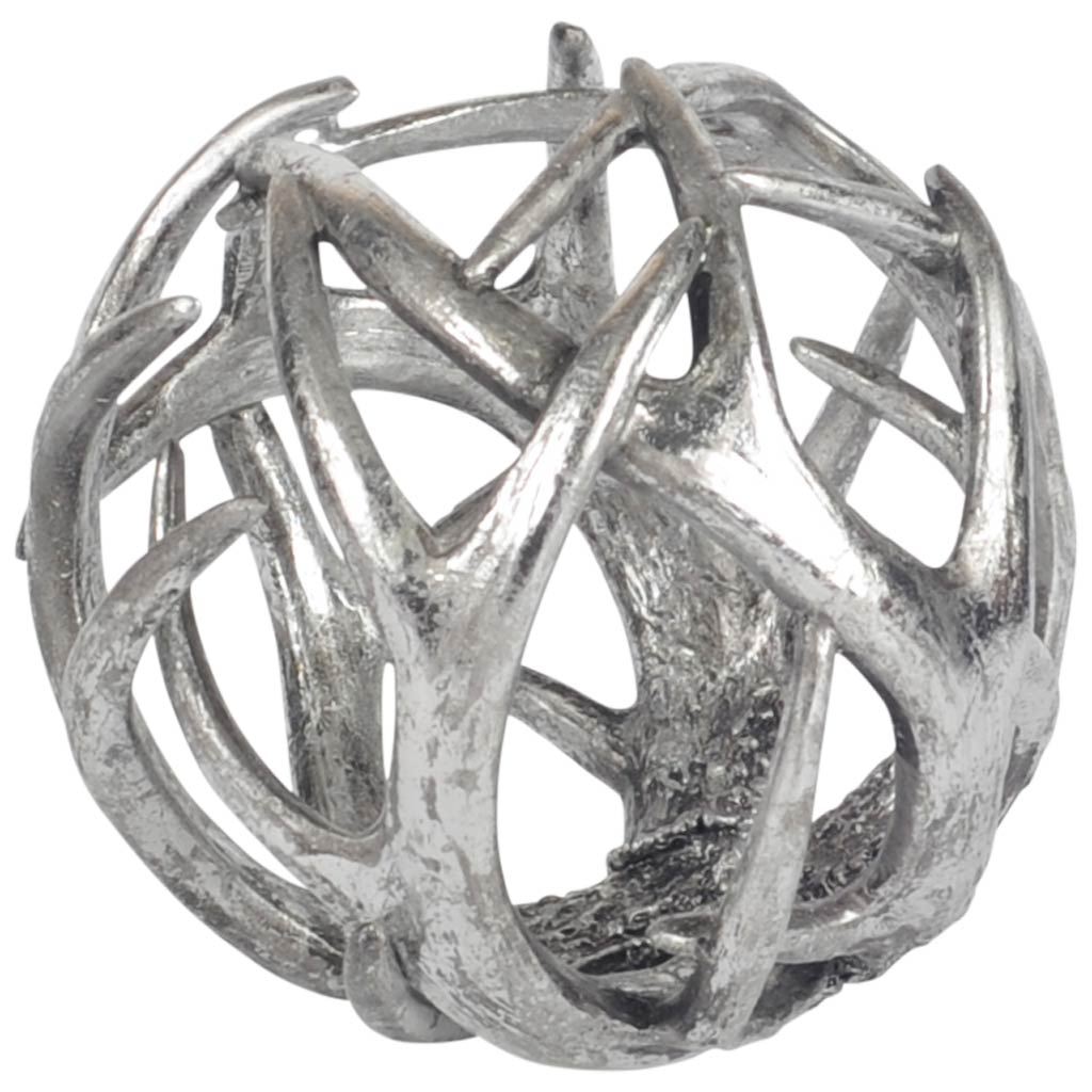 Ramus IV Large 7" Silver Antler Shaped Decorative Orb Ball-Decorative Objects-DECOROLALA