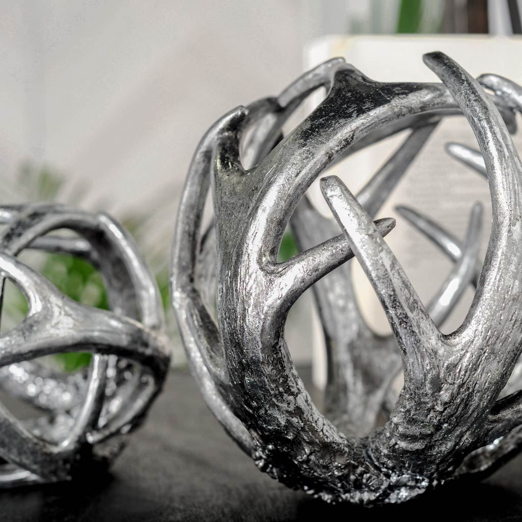 Ramus IV (Large) 7L x 7W Silver Antler Shaped Decorative Orb Ball-Objects-DECOROLALA
