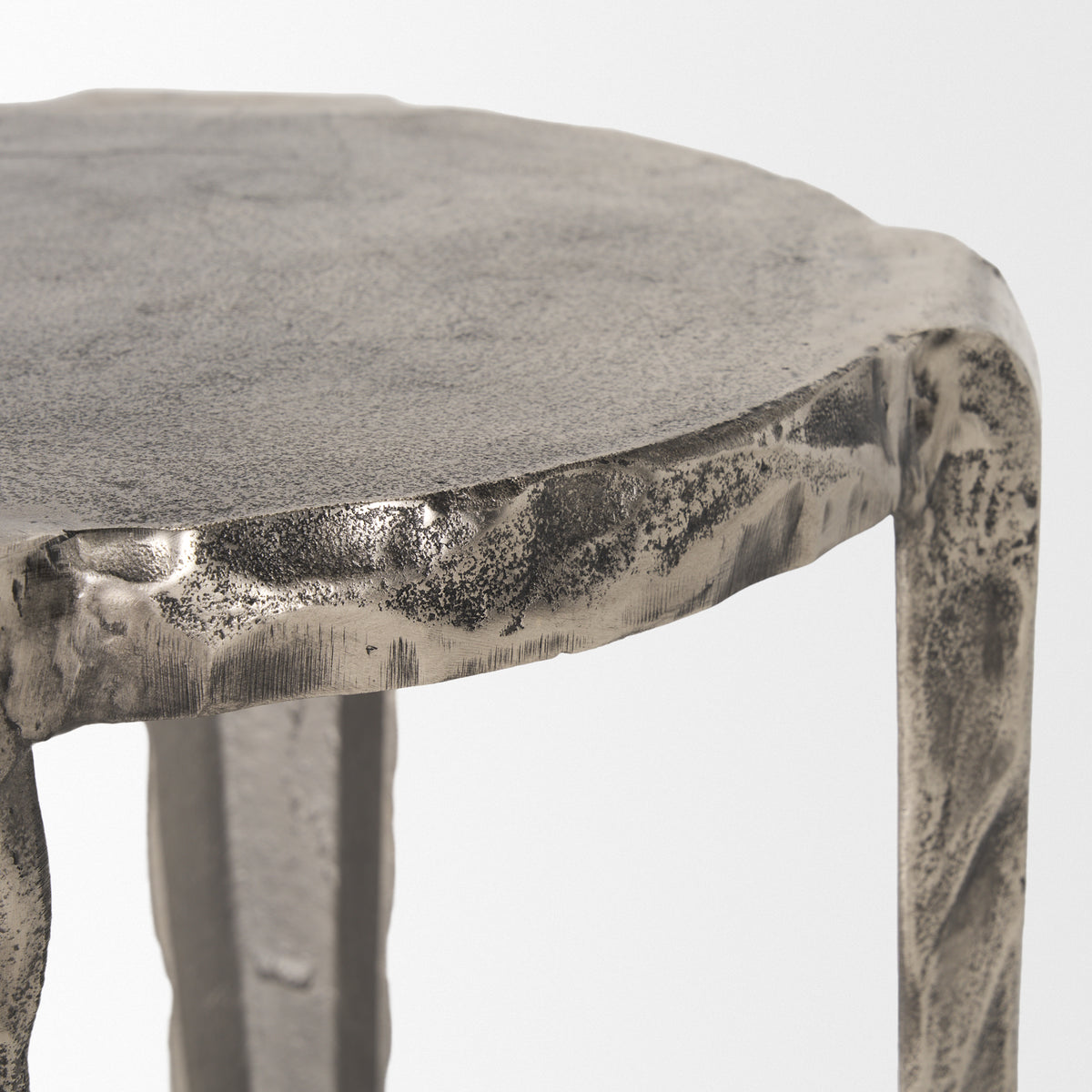 Randy Textured Silver Nickel Cast Aluminum Metal Accent Table-Accent Tables-DECOROLALA