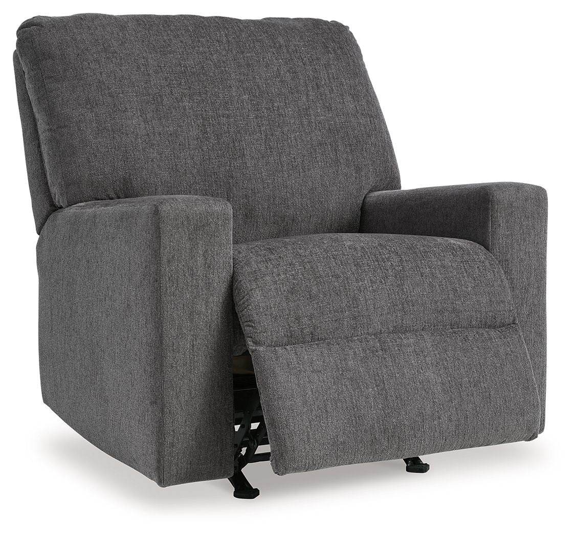 Rannis Rocker Recliner - Pewter Fabric-Rocker Chairs-DECOROLALA