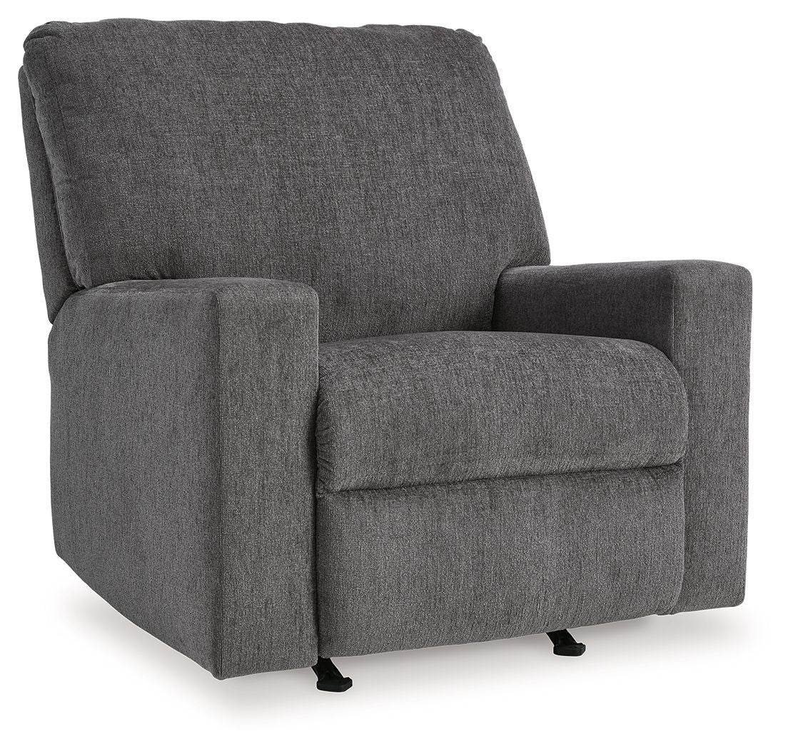 Rannis Rocker Recliner - Pewter Fabric-Rocker Chairs-DECOROLALA