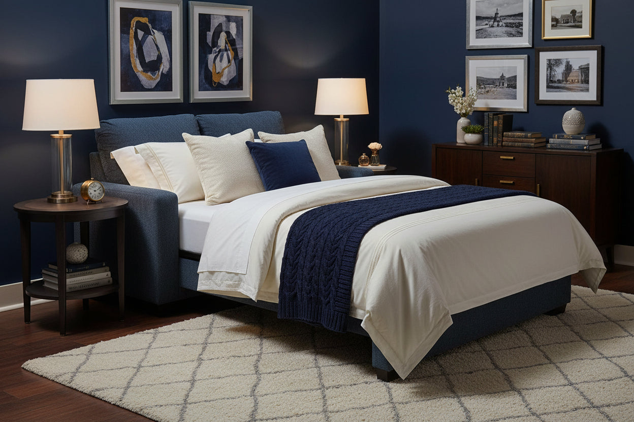 Rannis Twin Sofa Sleeper - Navy with Memory Foam-Sleeper Sofas-DECOROLALA