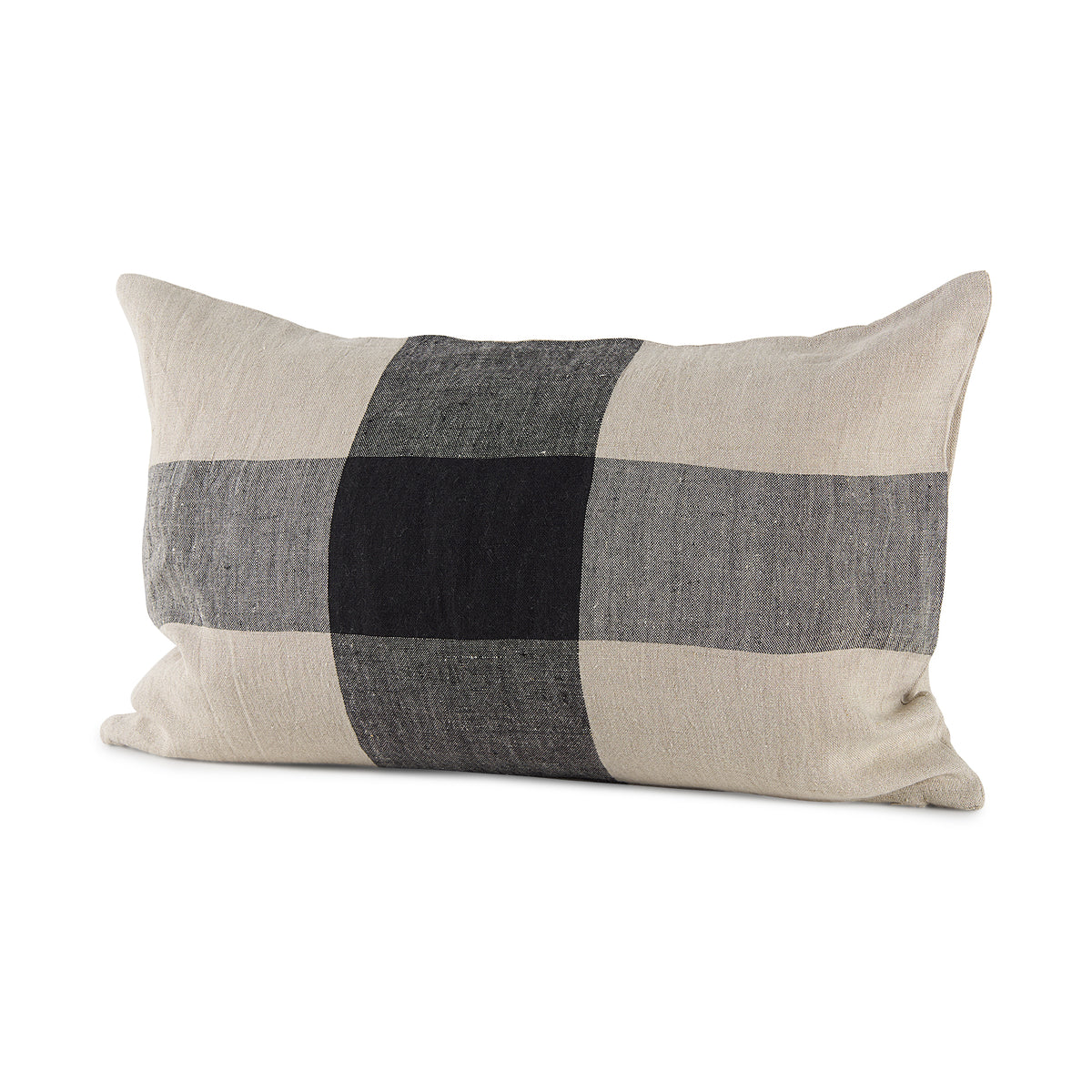 Raquel 13x21 Beige and Black Fabric Plaid Pillow Cover-Decorative Pillows-DECOROLALA