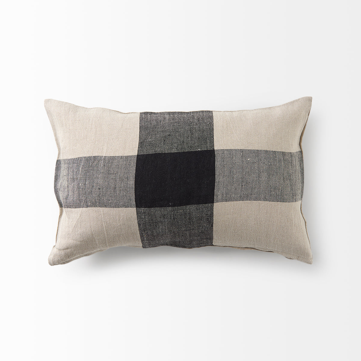 Raquel 13x21 Beige and Black Fabric Plaid Pillow Cover w/Down Filler-Decorative Pillows-DECOROLALA