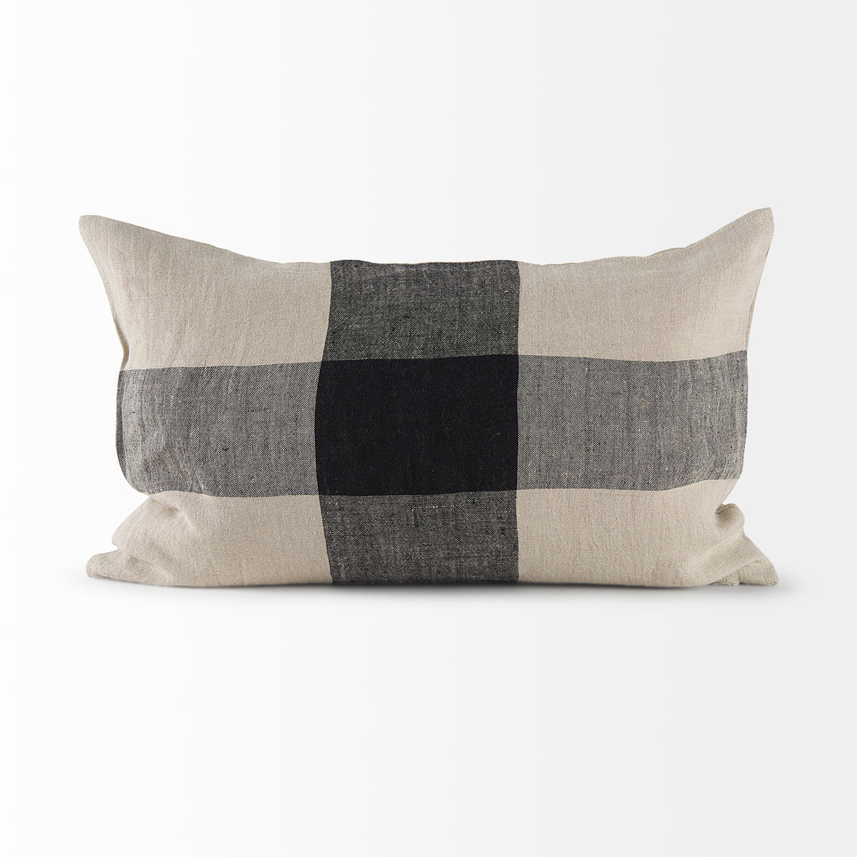 Raquel 13x21 Beige and Black Fabric Plaid Pillow Cover w/Non-Allergen Filler-Decorative Pillows-DECOROLALA