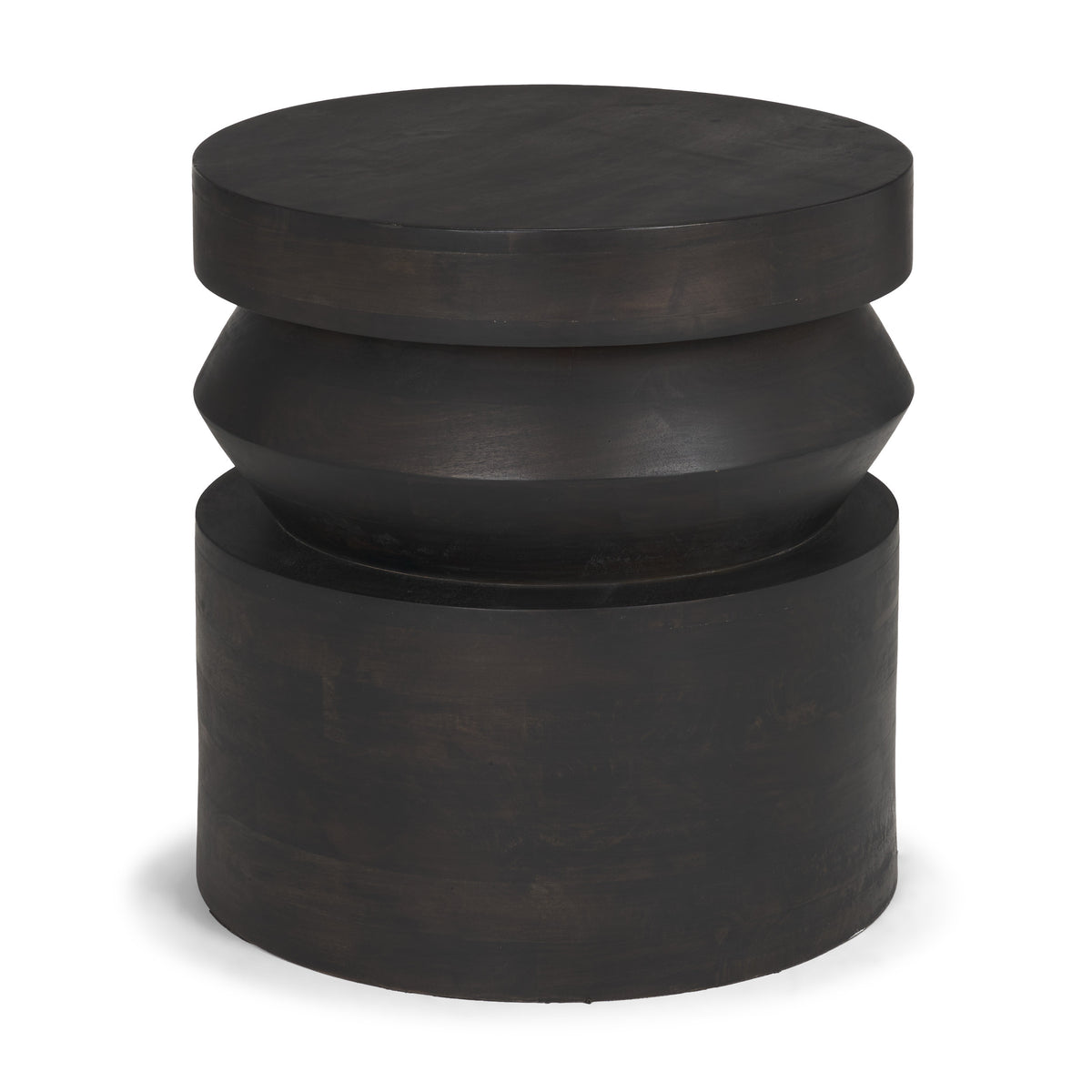 Rashama Dark Brown Wood Stacked Geometric Round Accent Table-Accent Tables-DECOROLALA