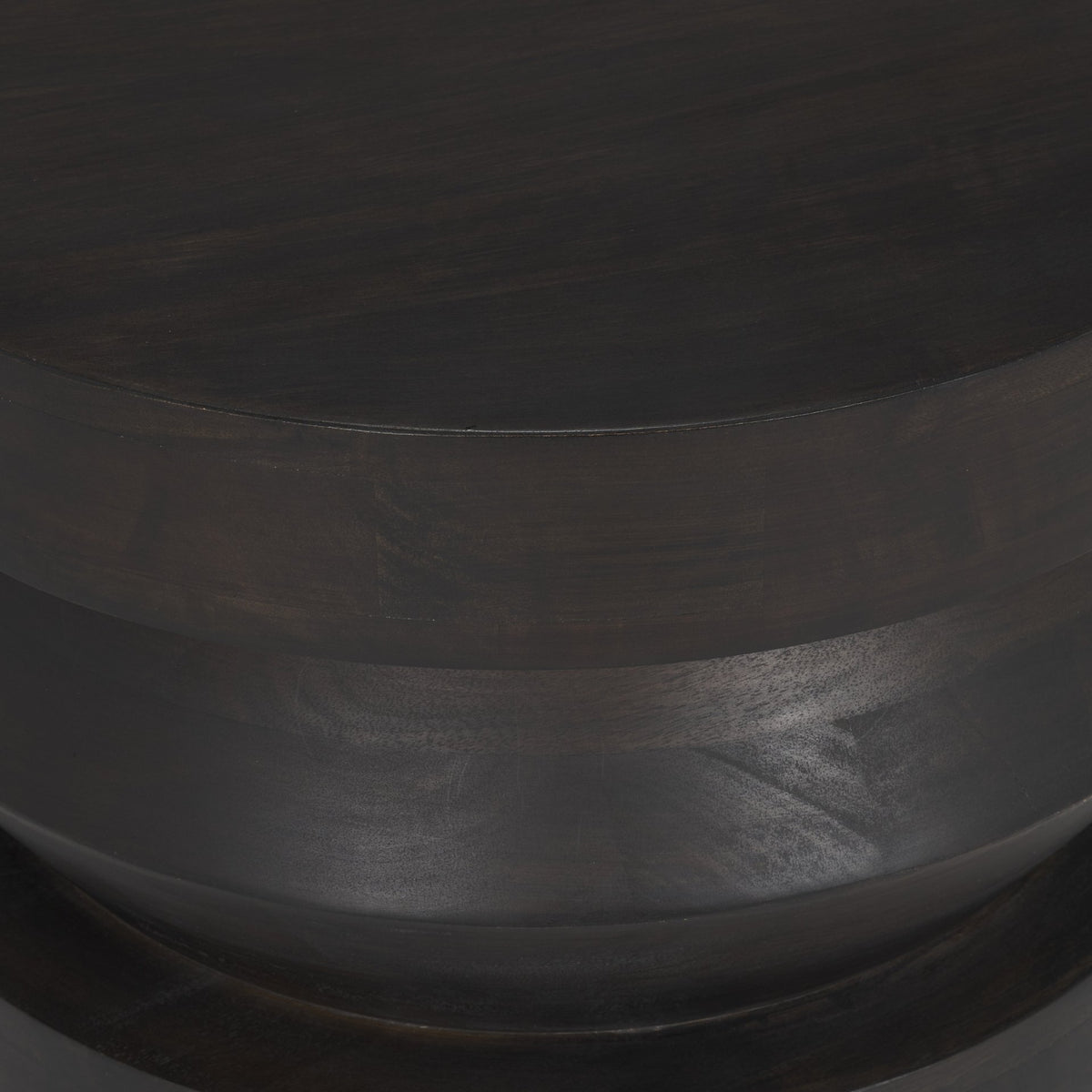 Rashama Dark Brown Wood Stacked Geometric Round Accent Table-Accent Tables-DECOROLALA
