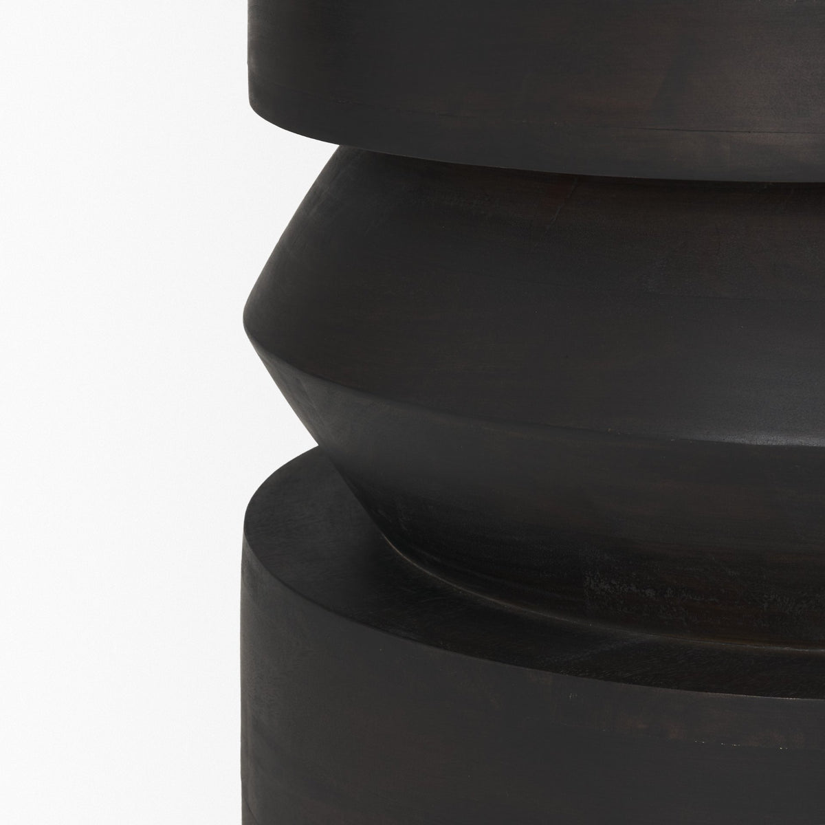 Rashama Dark Brown Wood Stacked Geometric Round Accent Table-Accent Tables-DECOROLALA