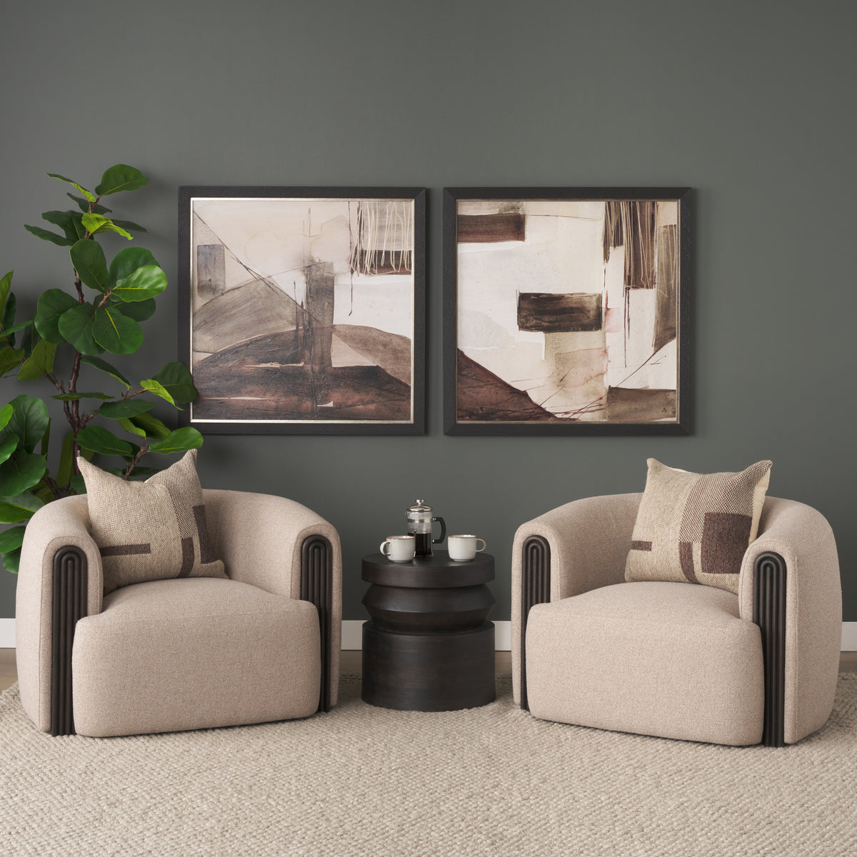 Rashama Dark Brown Wood Stacked Geometric Round Accent Table-Accent Tables-DECOROLALA