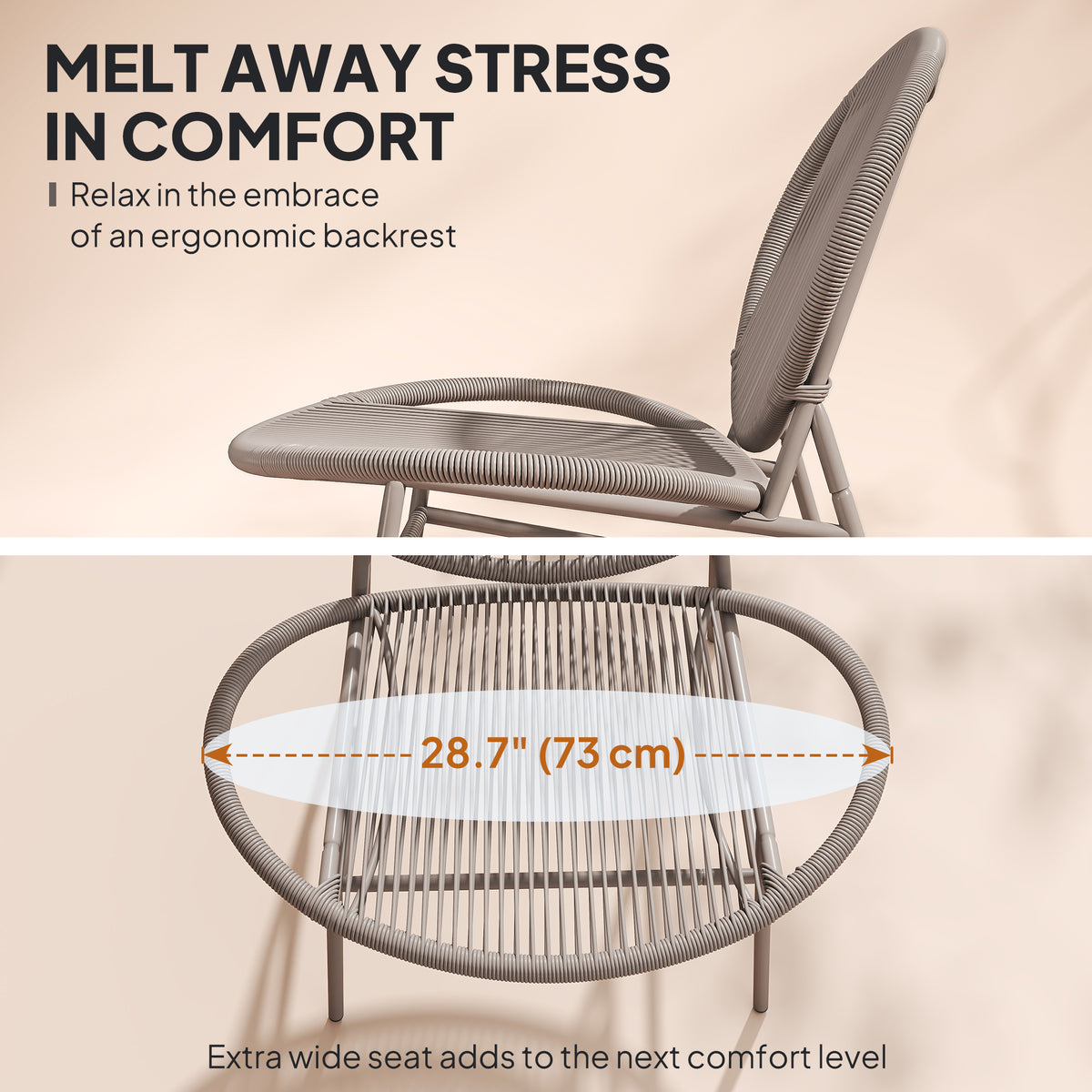 Rattan Bistro Set, 3-Piece Patio Furniture, Light Grey, Acapulco Chairs & Steel Table-Patio Bistro Sets-DECOROLALA