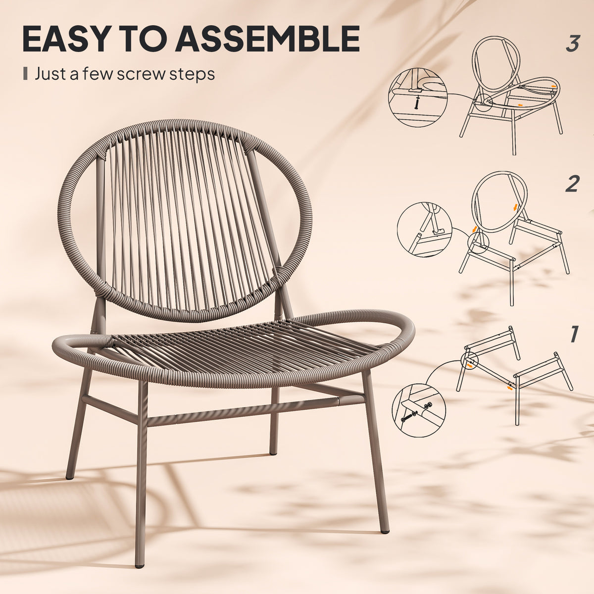 Rattan Bistro Set, 3-Piece Patio Furniture, Light Grey, Acapulco Chairs & Steel Table-Patio Bistro Sets-DECOROLALA