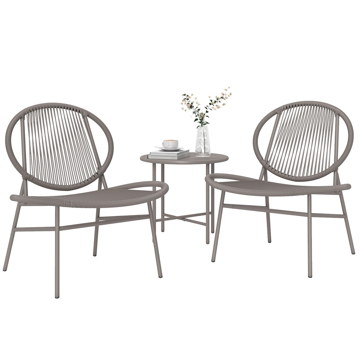 Rattan Bistro Set, 3-Piece Patio Furniture, Light Grey, Acapulco Chairs & Steel Table-Patio Bistro Sets-DECOROLALA