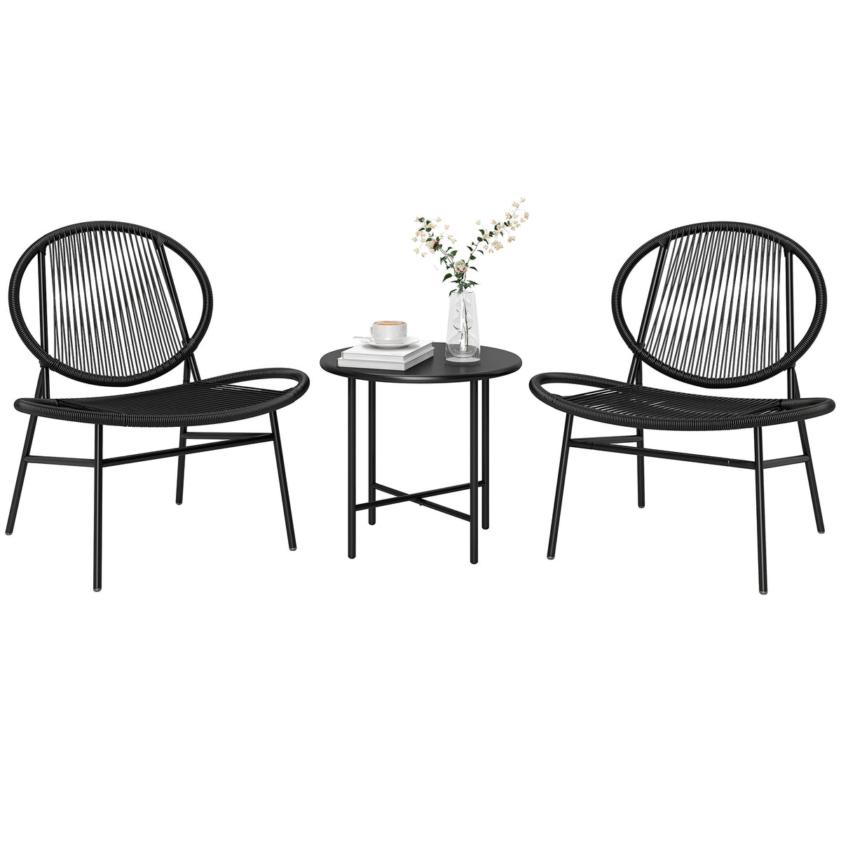 Rattan Bistro Set 3-Piece Wicker Patio Black-Patio Bistro Sets-DECOROLALA