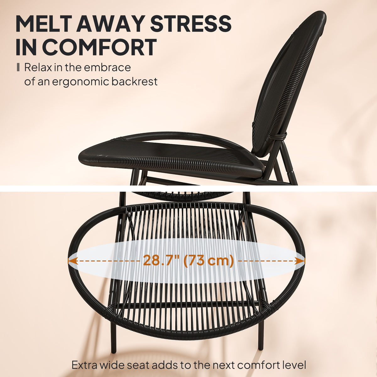 Rattan Bistro Set 3-Piece Wicker Patio Black-Patio Bistro Sets-DECOROLALA