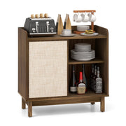 Rattan Buffet Sideboard Mid Century Floor Storage Cabinet with Sliding Door and Adjustable Shelves-Walnut-Sideboards & Buffets-DECOROLALA