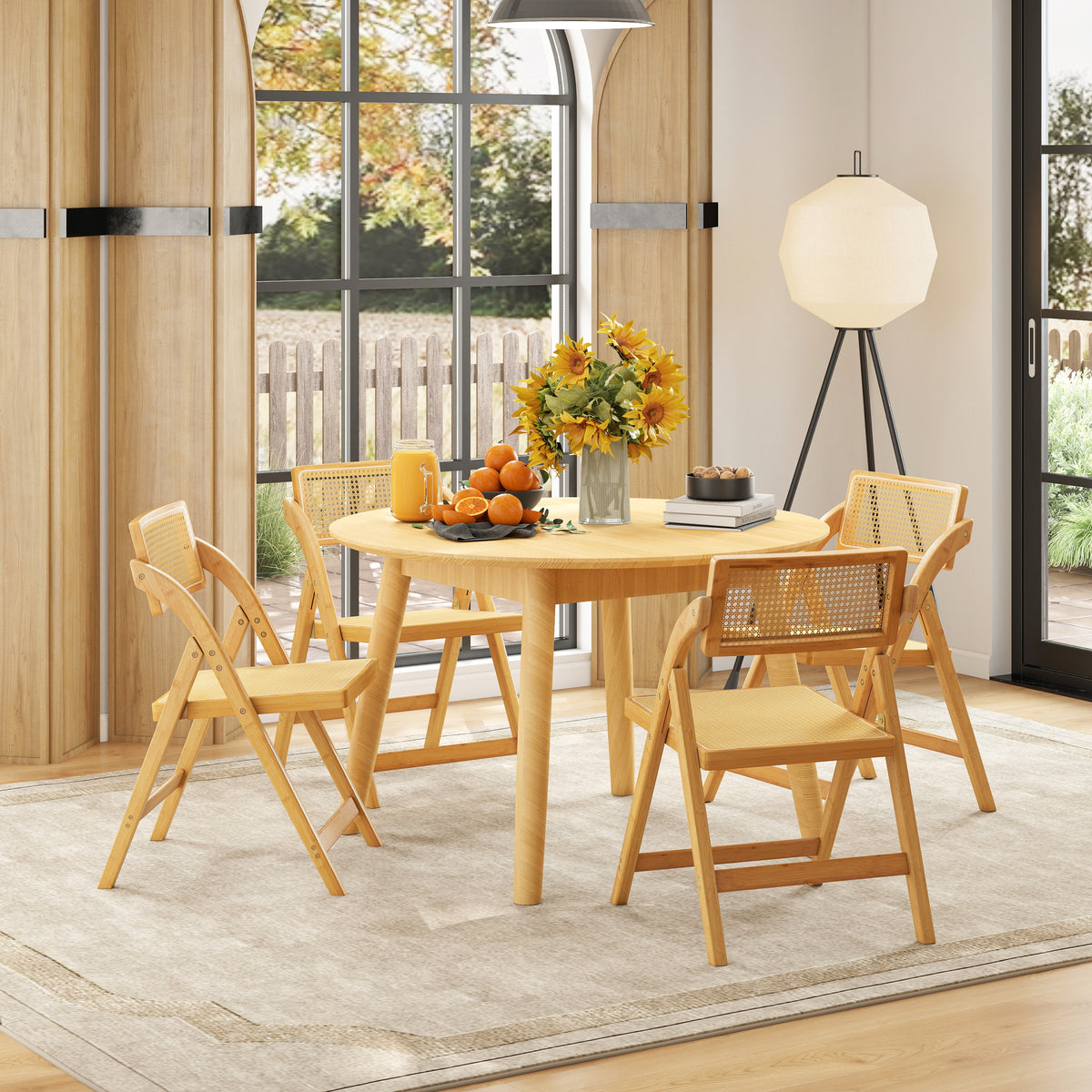 Rattan Cane Folding Dining Chairs Set of 2 with Rotatable Backrests-Natural-Dining Chairs-DECOROLALA