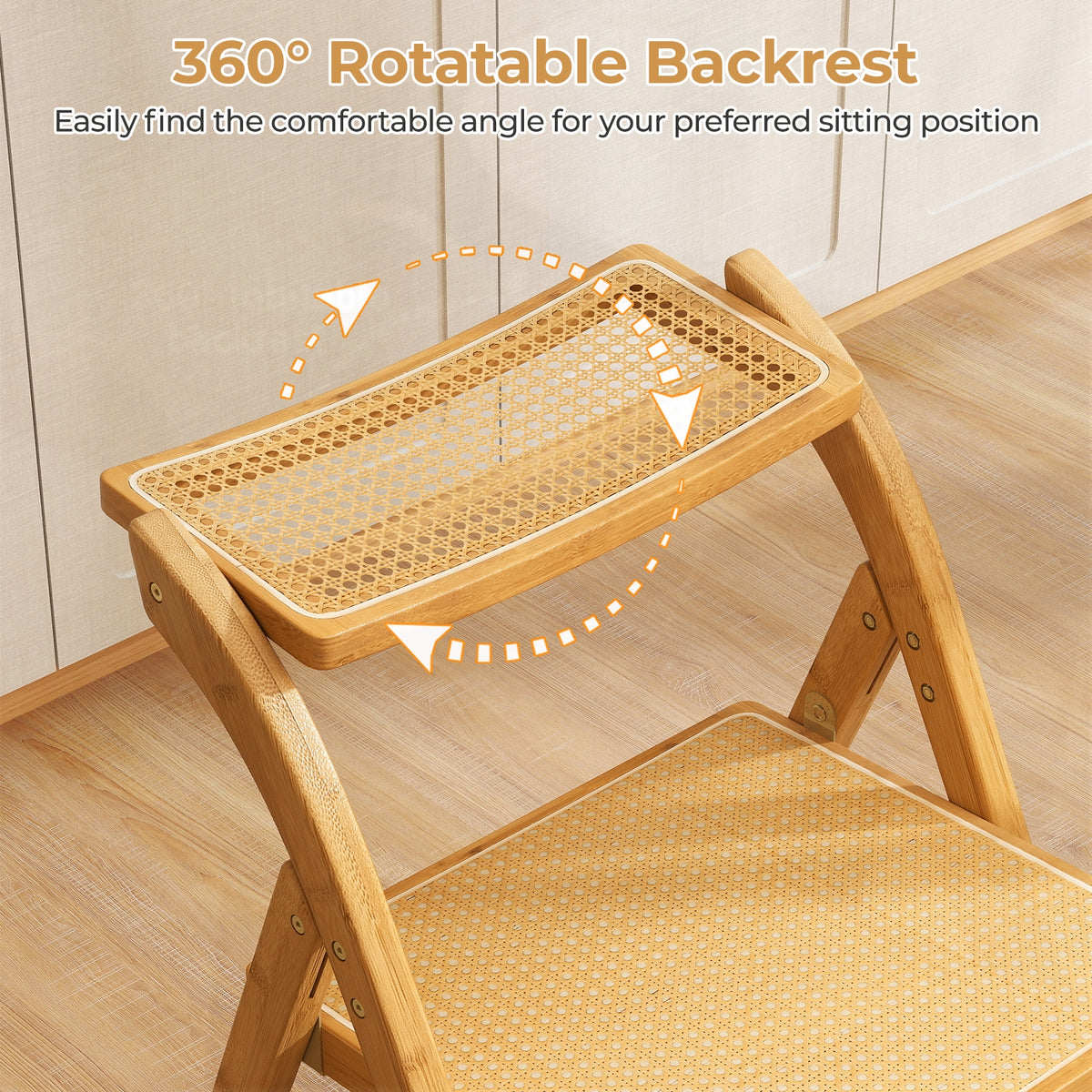 Rattan Cane Folding Dining Chairs Set of 2 with Rotatable Backrests-Natural-Dining Chairs-DECOROLALA