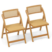 Rattan Cane Folding Dining Chairs Set of 2 with Rotatable Backrests-Natural-Dining Chairs-DECOROLALA