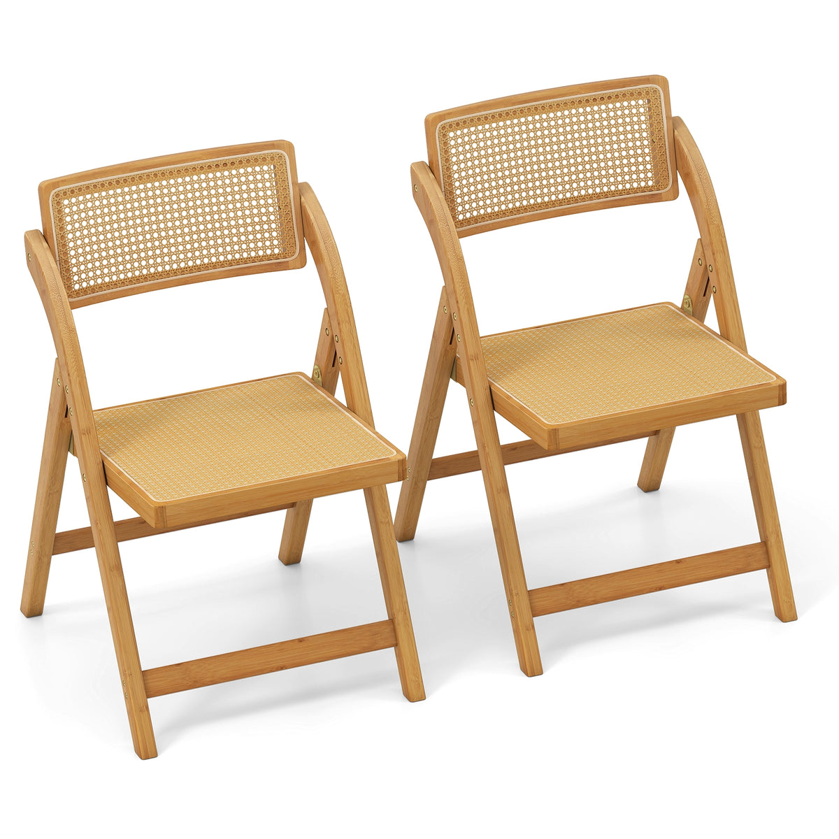 Rattan Cane Folding Dining Chairs Set of 2 with Rotatable Backrests-Natural-Dining Chairs-DECOROLALA