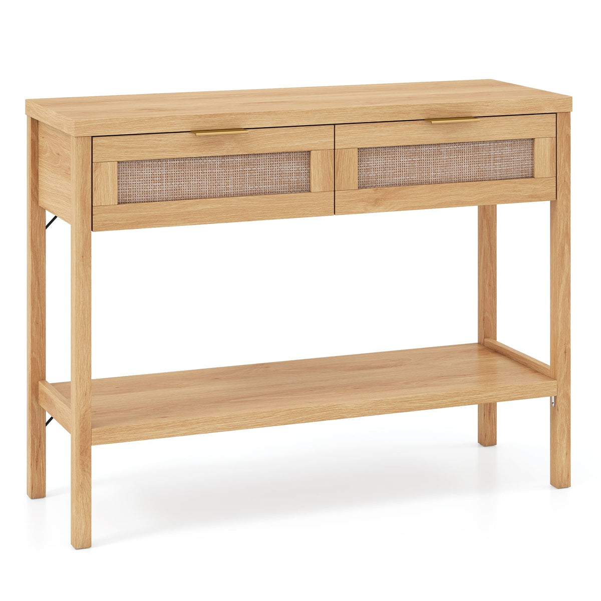 Rattan Console Table with 2 Drawers and Bottom Shelf-Natural-Console Tables-DECOROLALA