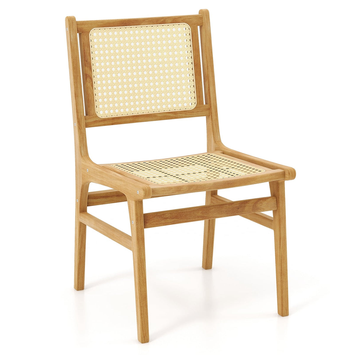 Rattan Dining Chair with Natural Cane Woven Backrest and Teak Wood Frame-Dining Chairs-DECOROLALA