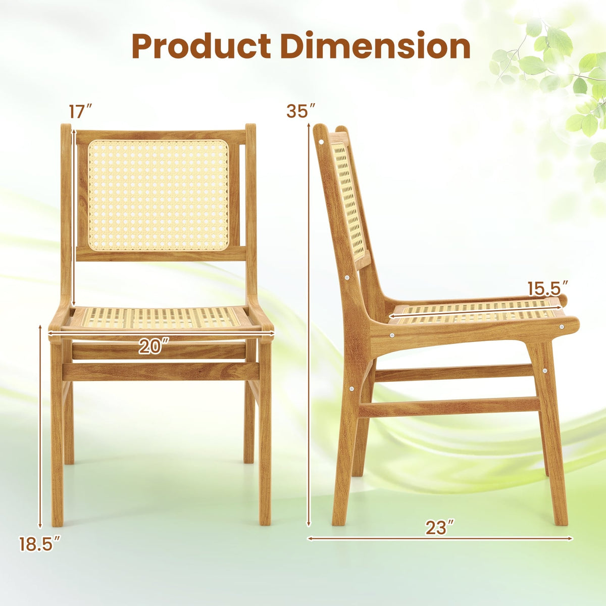 Rattan Dining Chair with Natural Cane Woven Backrest and Teak Wood Frame-Dining Chairs-DECOROLALA