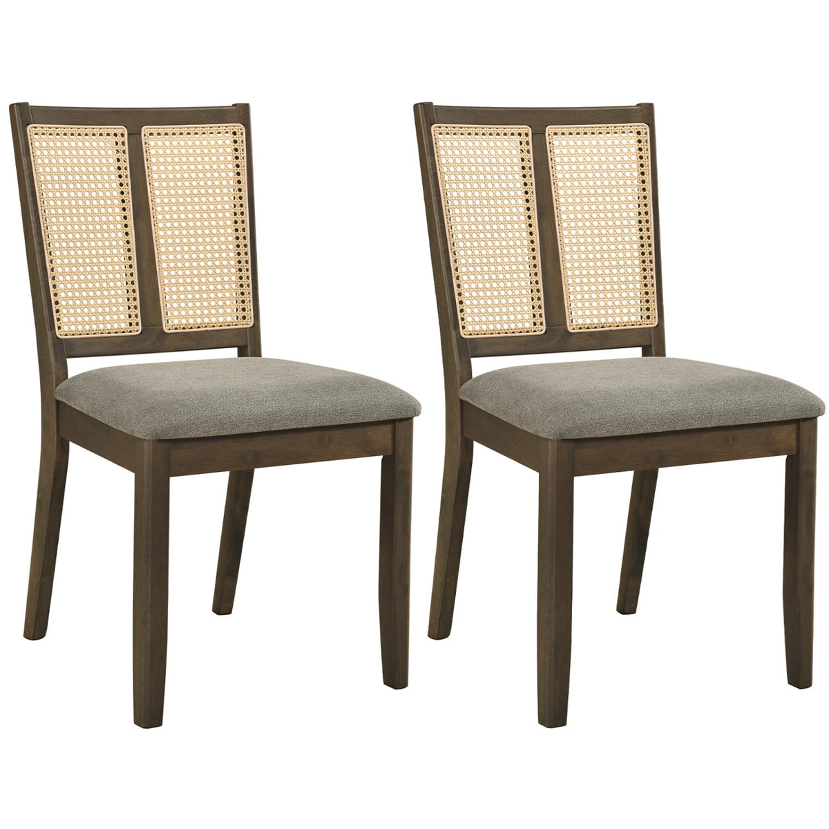 Rattan Dining Chairs Set of 2 with Curved Backrest & Padded Seat for Dining Room-Gray-Dining Chairs-DECOROLALA