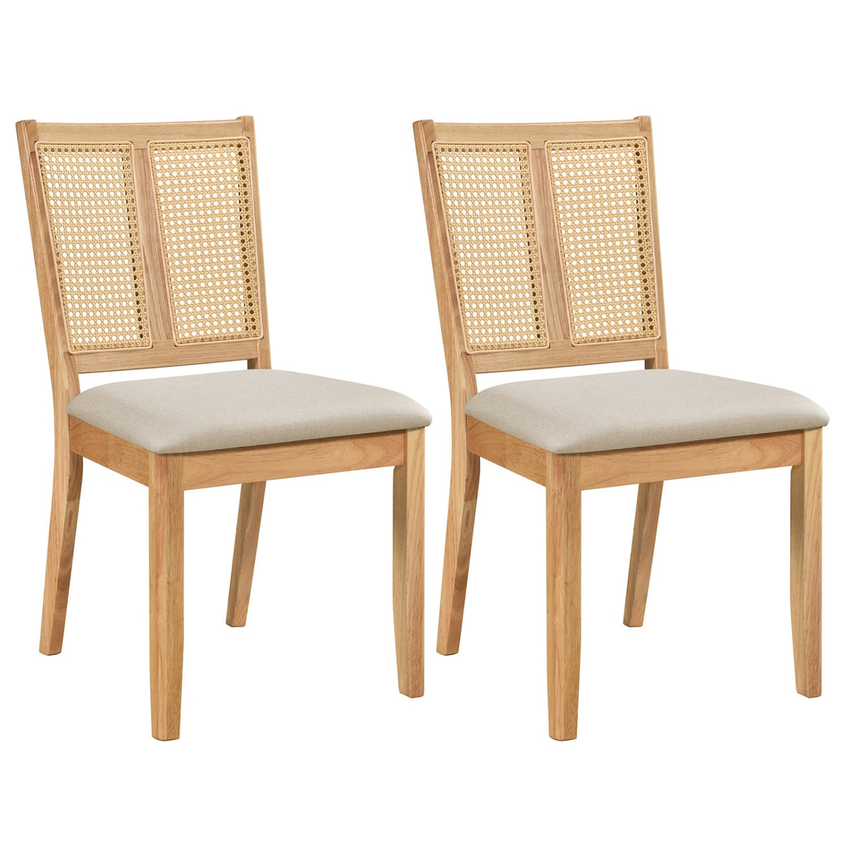 Rattan Dining Chairs Set of 2 with Curved Backrest & Padded Seat for Dining Room-Natural-Dining Chairs-DECOROLALA