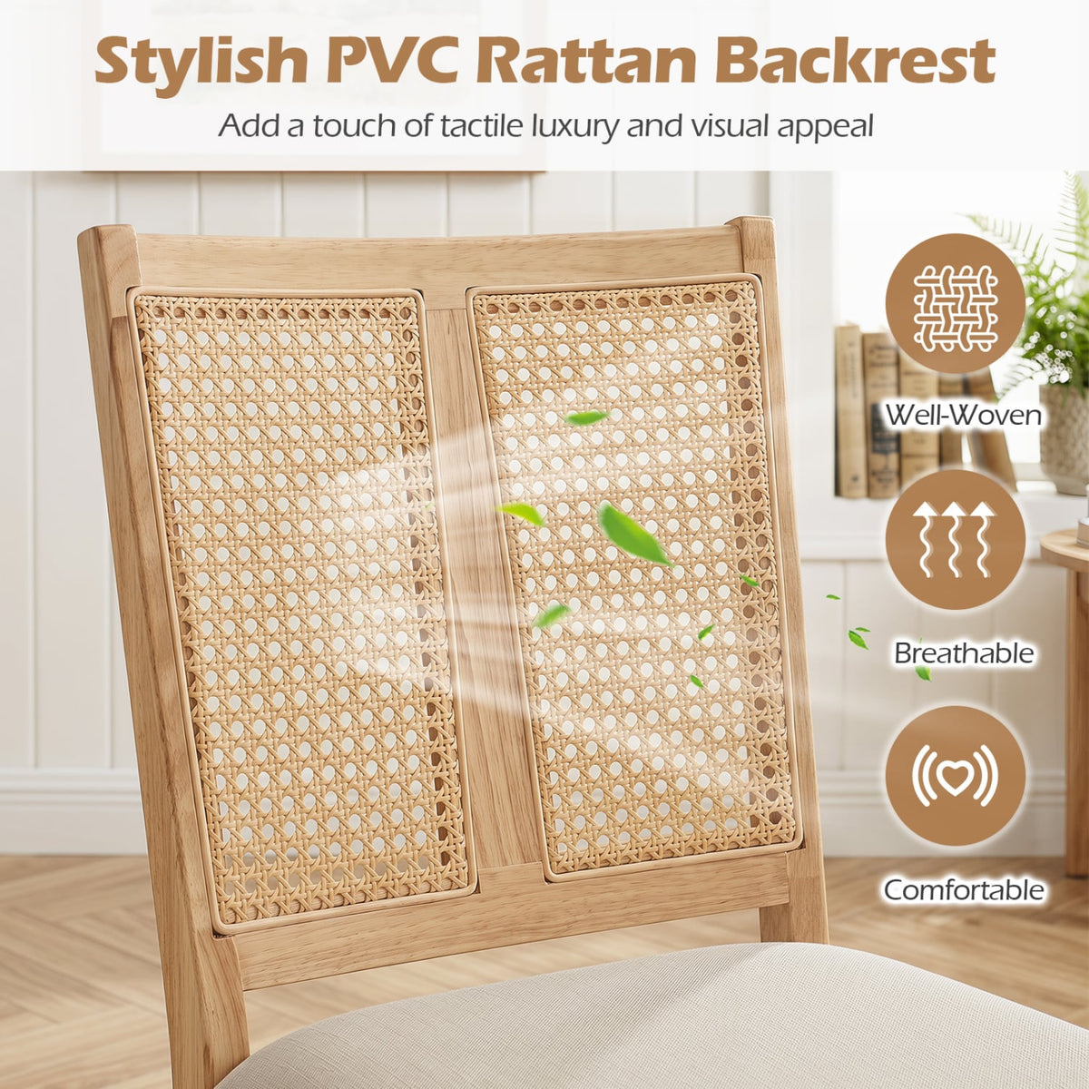Rattan Dining Chairs Set of 4 with Curved Backrest & Padded Seat for Dining Room-Natural-Dining Chairs-DECOROLALA