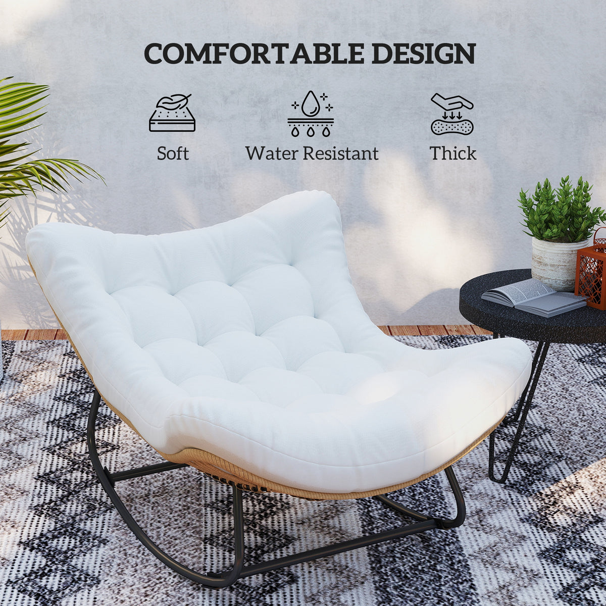 Rattan Egg Chair - Cream White Outdoor Rocker-Outdoor Rocking Chairs-DECOROLALA