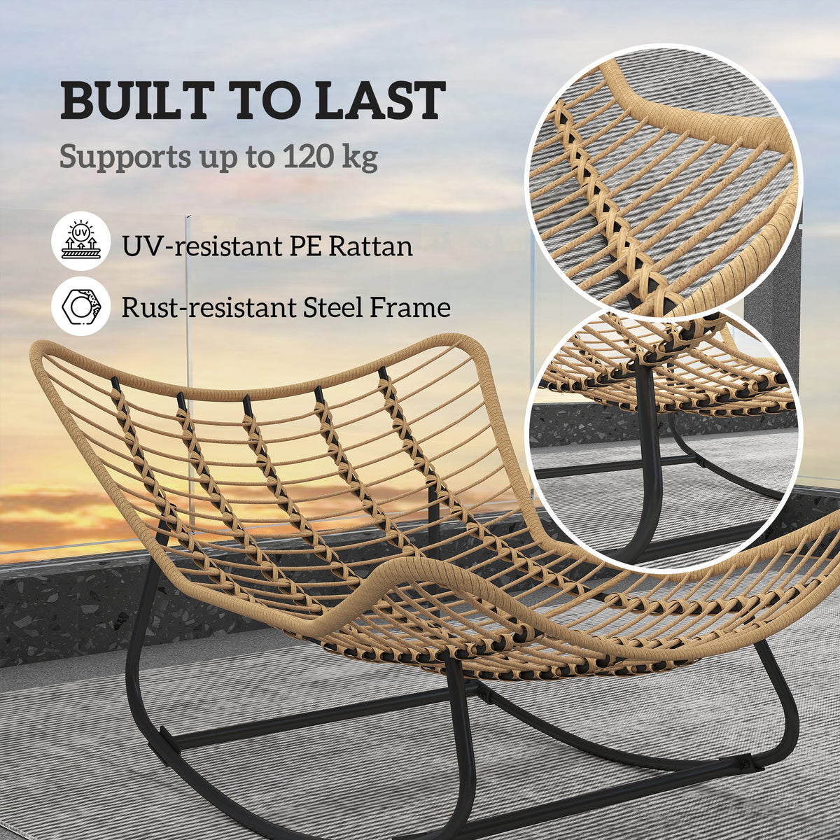 Rattan Egg Chair - Cream White Outdoor Rocker-Outdoor Rocking Chairs-DECOROLALA