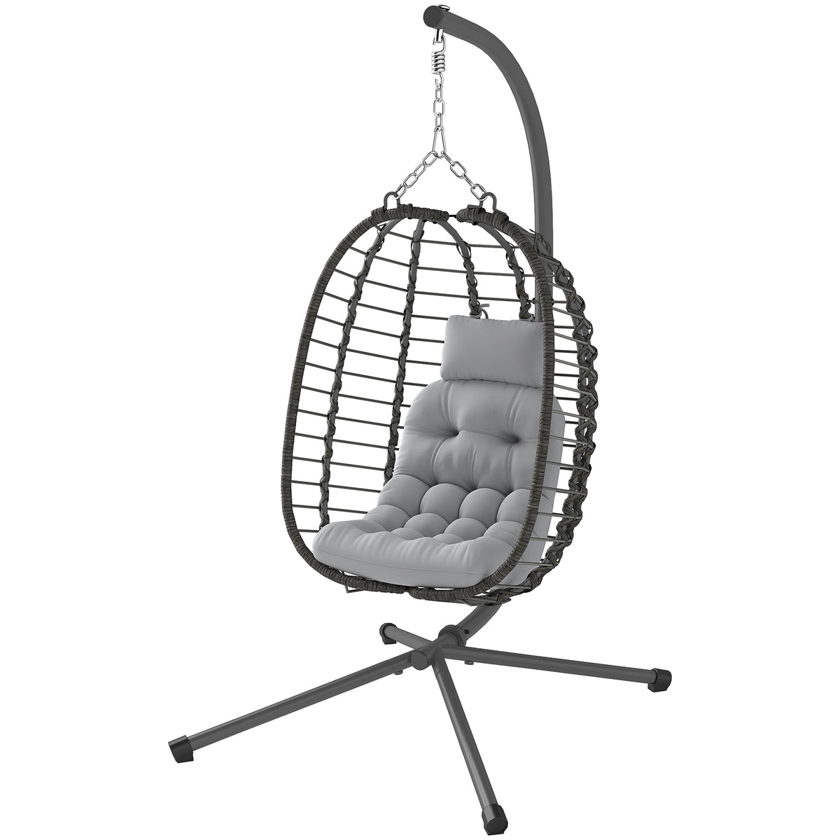 Rattan Egg Chair Foldable - Light Grey-Patio Chairs-DECOROLALA