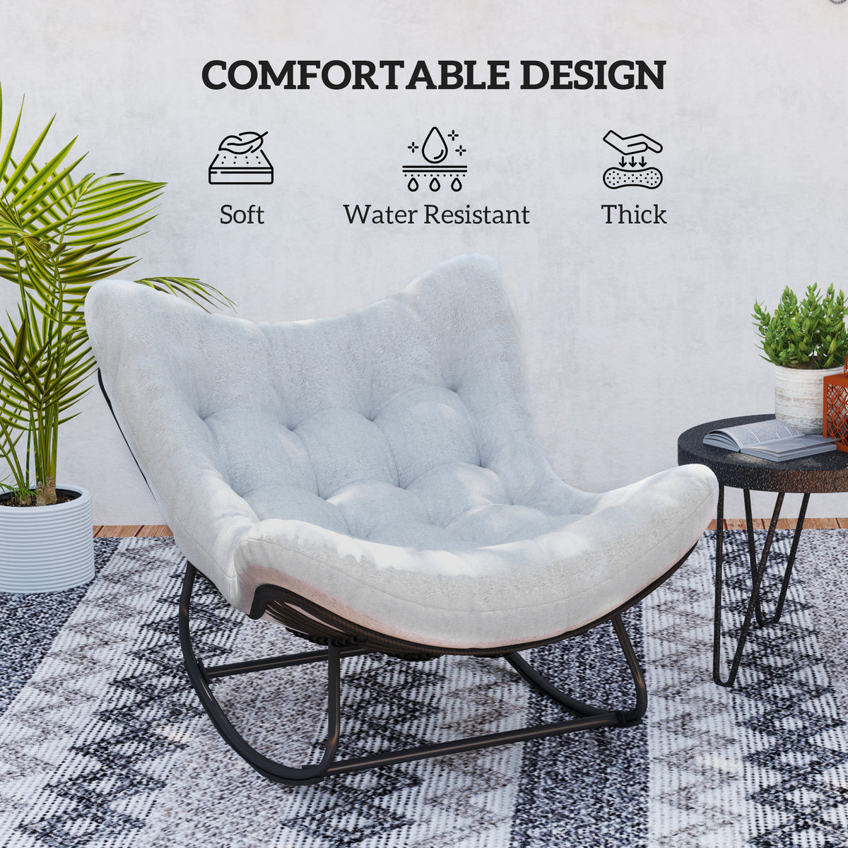 Rattan Egg Chair Rocker - Grey Padded Cushion-Outdoor Rocking Chairs-DECOROLALA