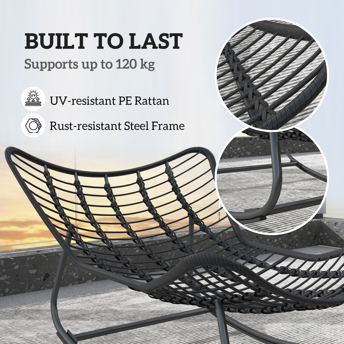 Rattan Egg Chair Rocker - Grey Padded Cushion-Outdoor Rocking Chairs-DECOROLALA
