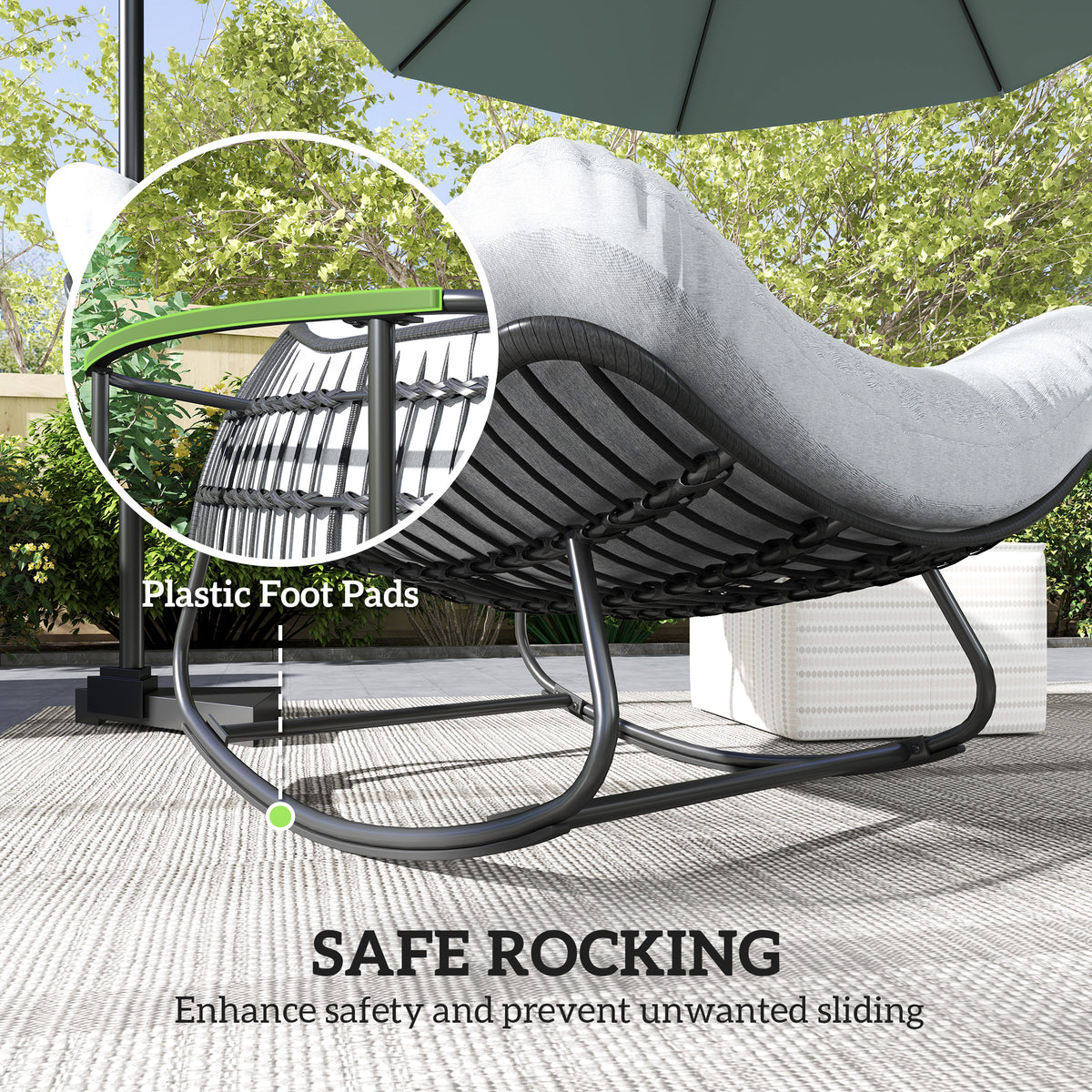 Rattan Egg Chair Rocker - Grey Padded Cushion-Outdoor Rocking Chairs-DECOROLALA