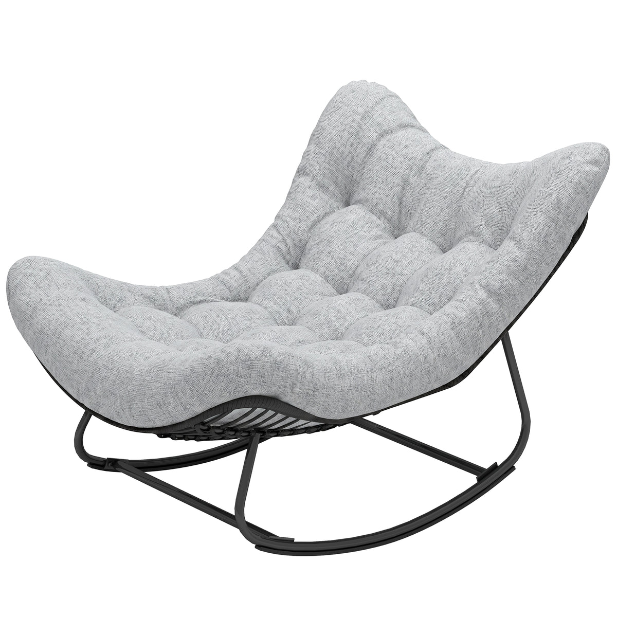 Rattan Egg Chair Rocker - Grey Padded Cushion-Outdoor Rocking Chairs-DECOROLALA
