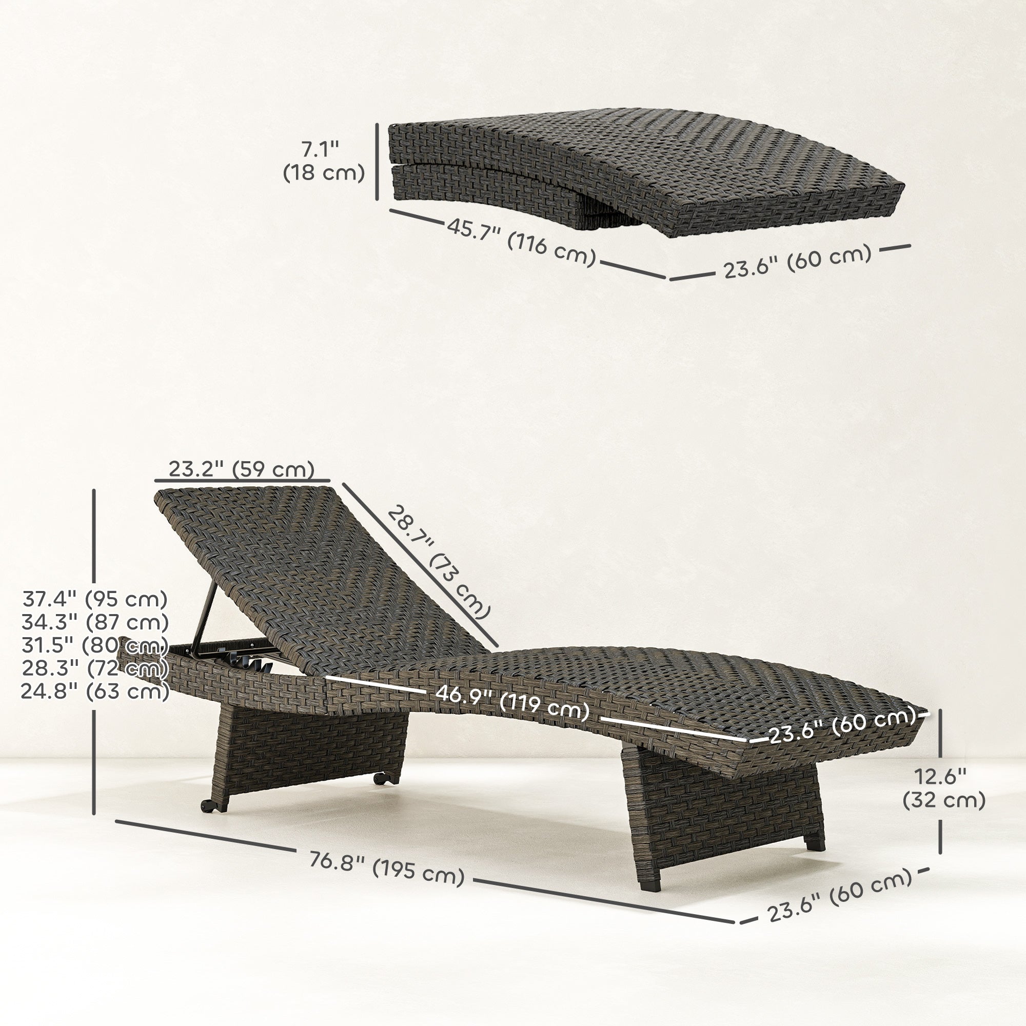 Rattan Folding Lounger Chair - Mixed Brown 5-Level-DECOROLALA
