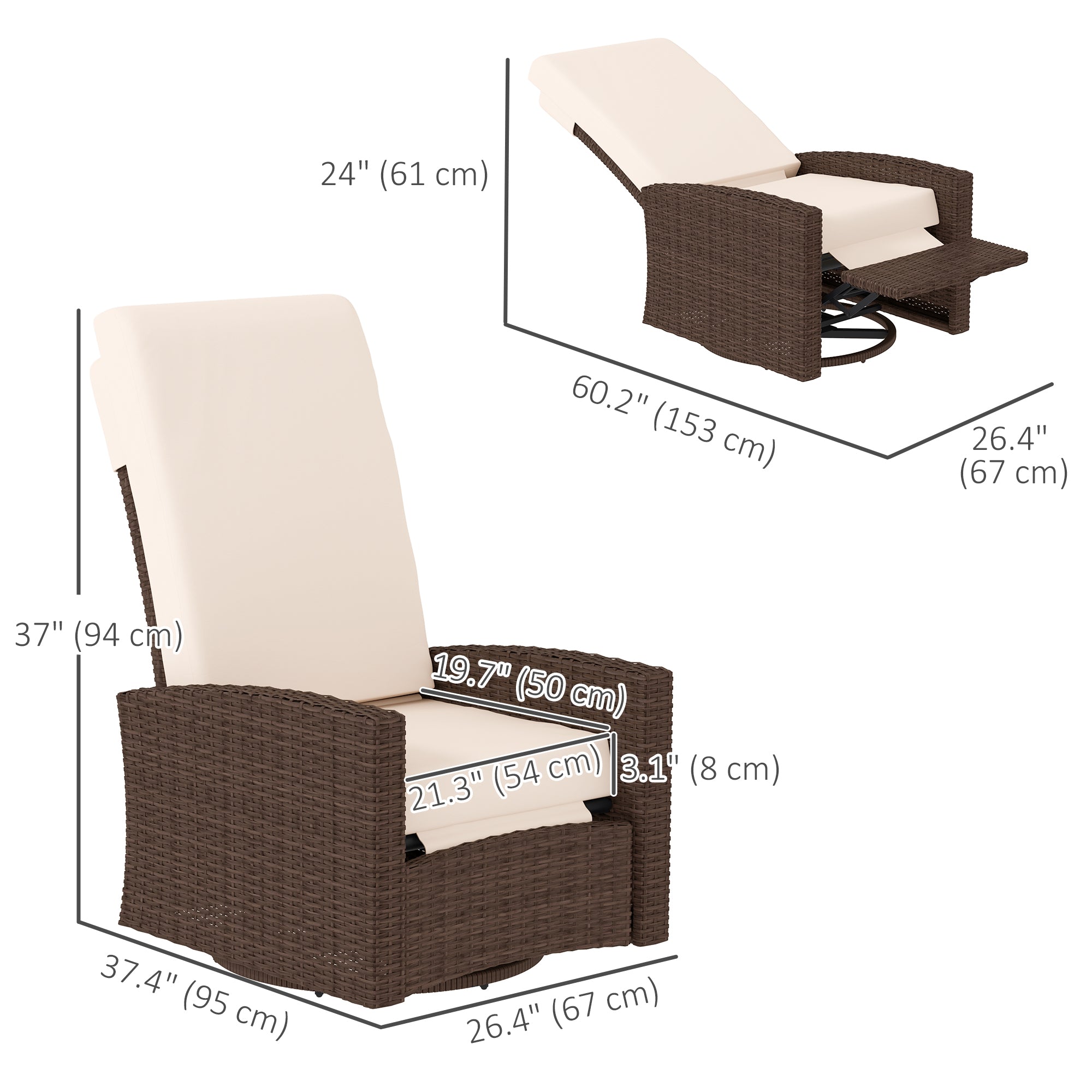 Rattan Lounge Chair - Cream White Swivel Recliner-DECOROLALA