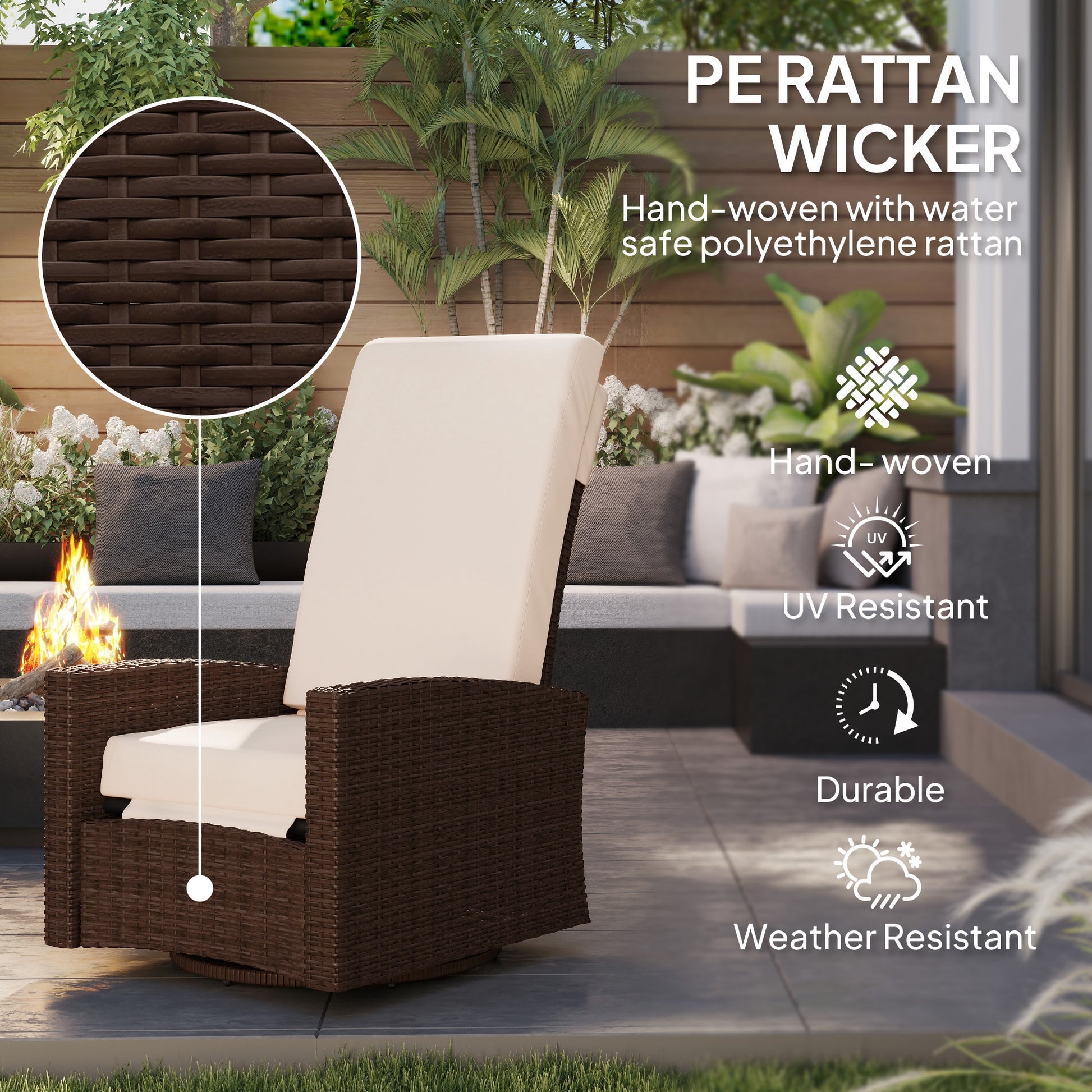 Rattan Lounge Chair - Cream White Swivel Recliner-DECOROLALA