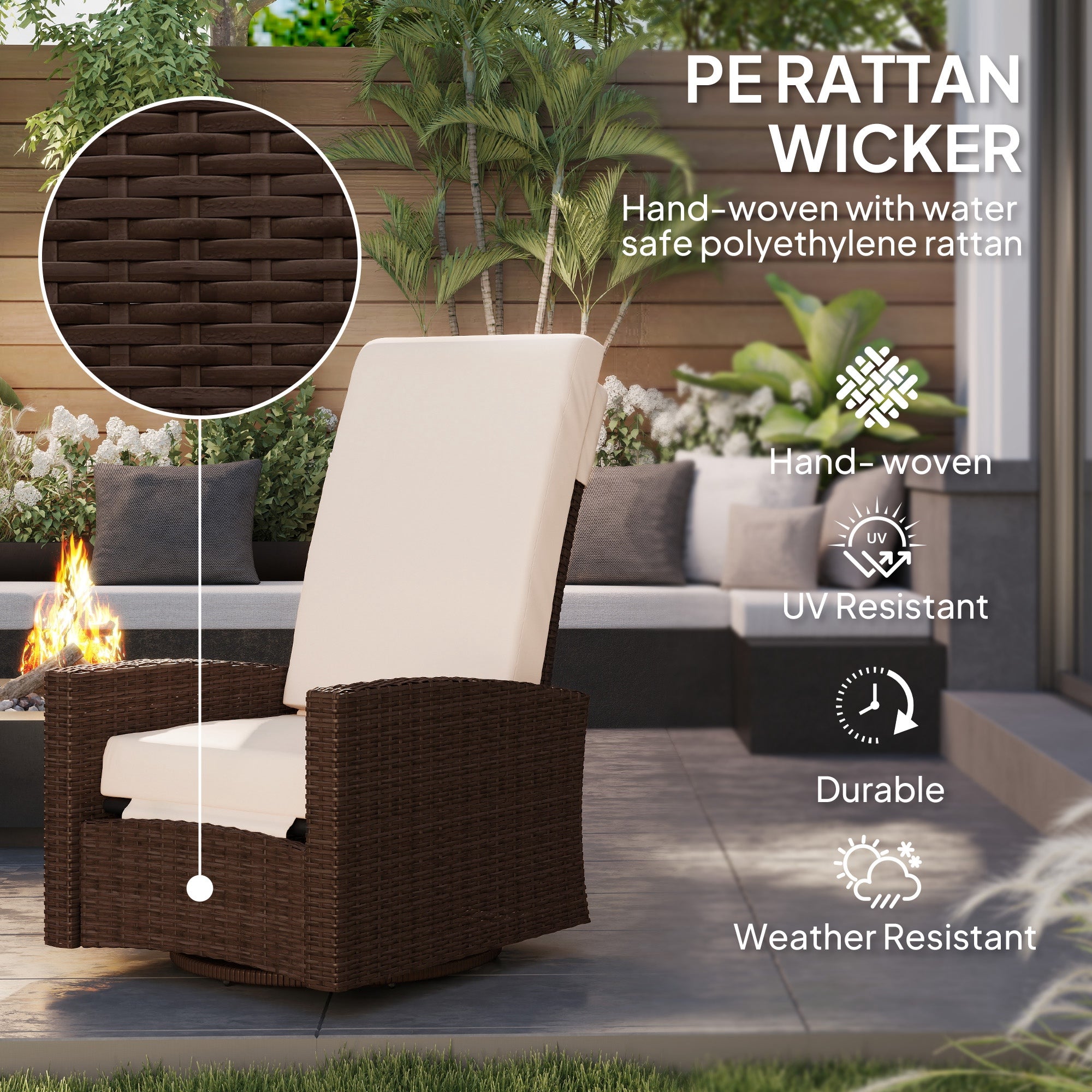 Rattan Lounge Chair - Cream White Swivel Recliner-DECOROLALA