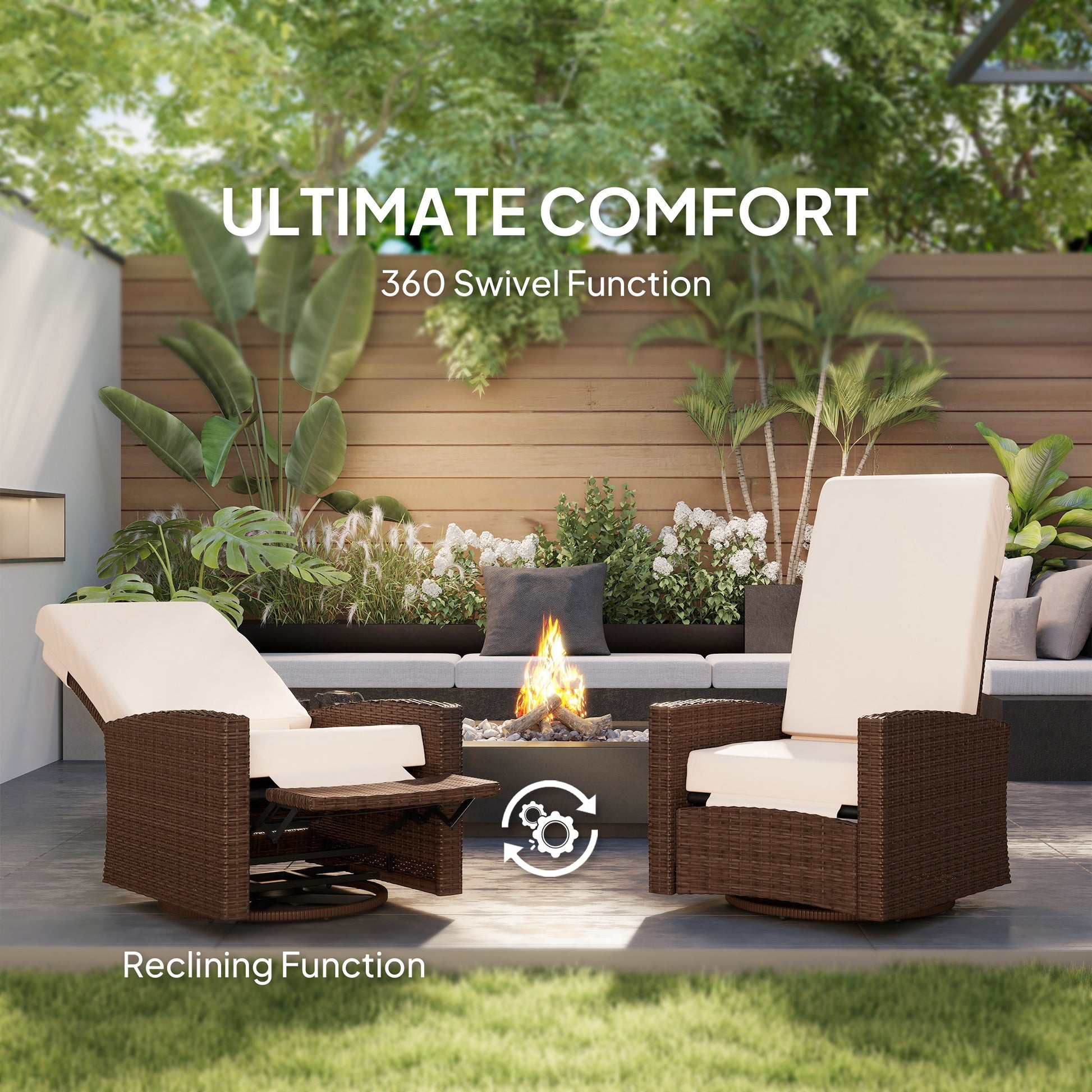 Rattan Lounge Chair - Cream White Swivel Recliner-DECOROLALA